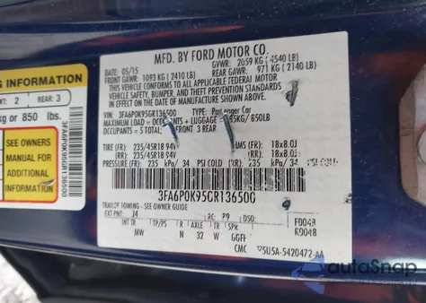 2016 Ford Fusion Titanium z USA, uszkodzony, nr VIN 3FA6P0K95GR136500